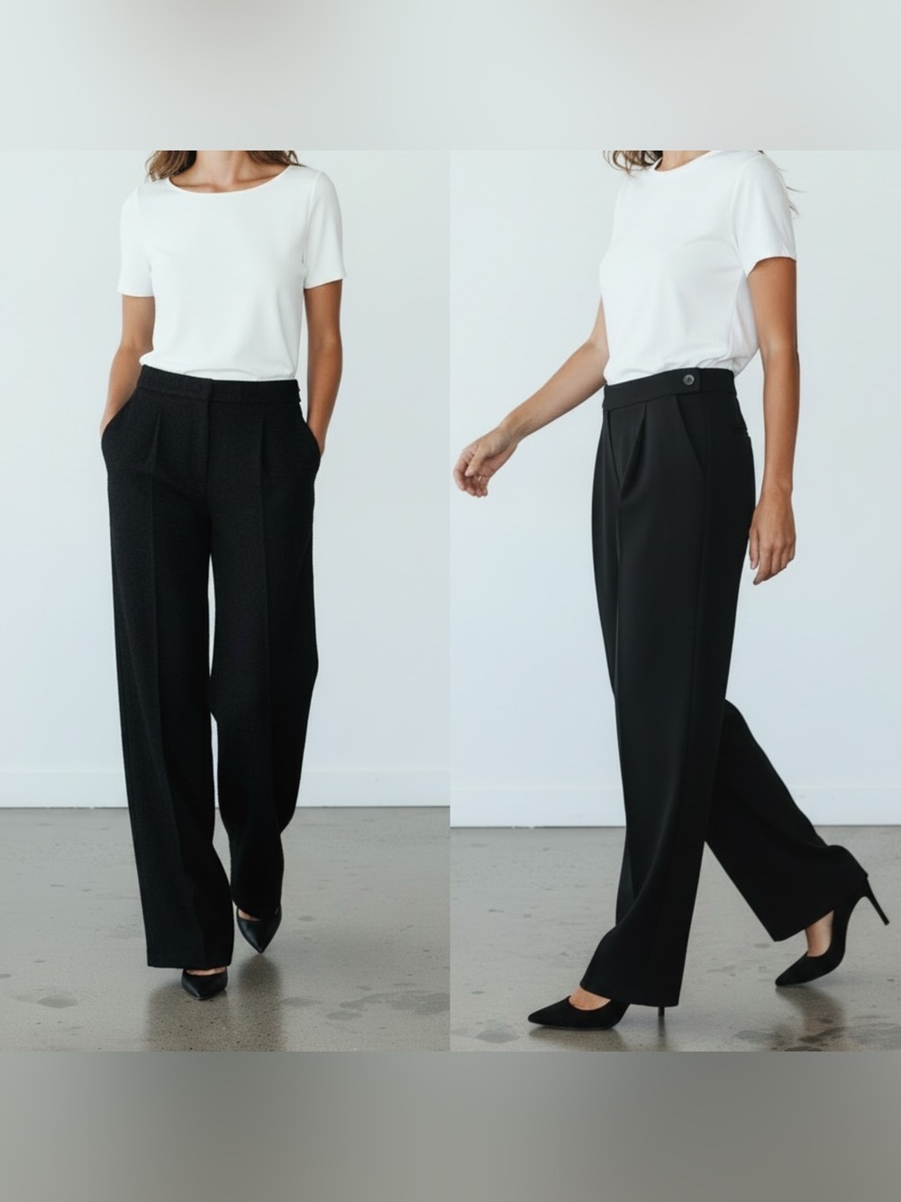 Vintage Ralph Lauren Size 10 Black 100% Wool Pleated Wide Leg Trousers